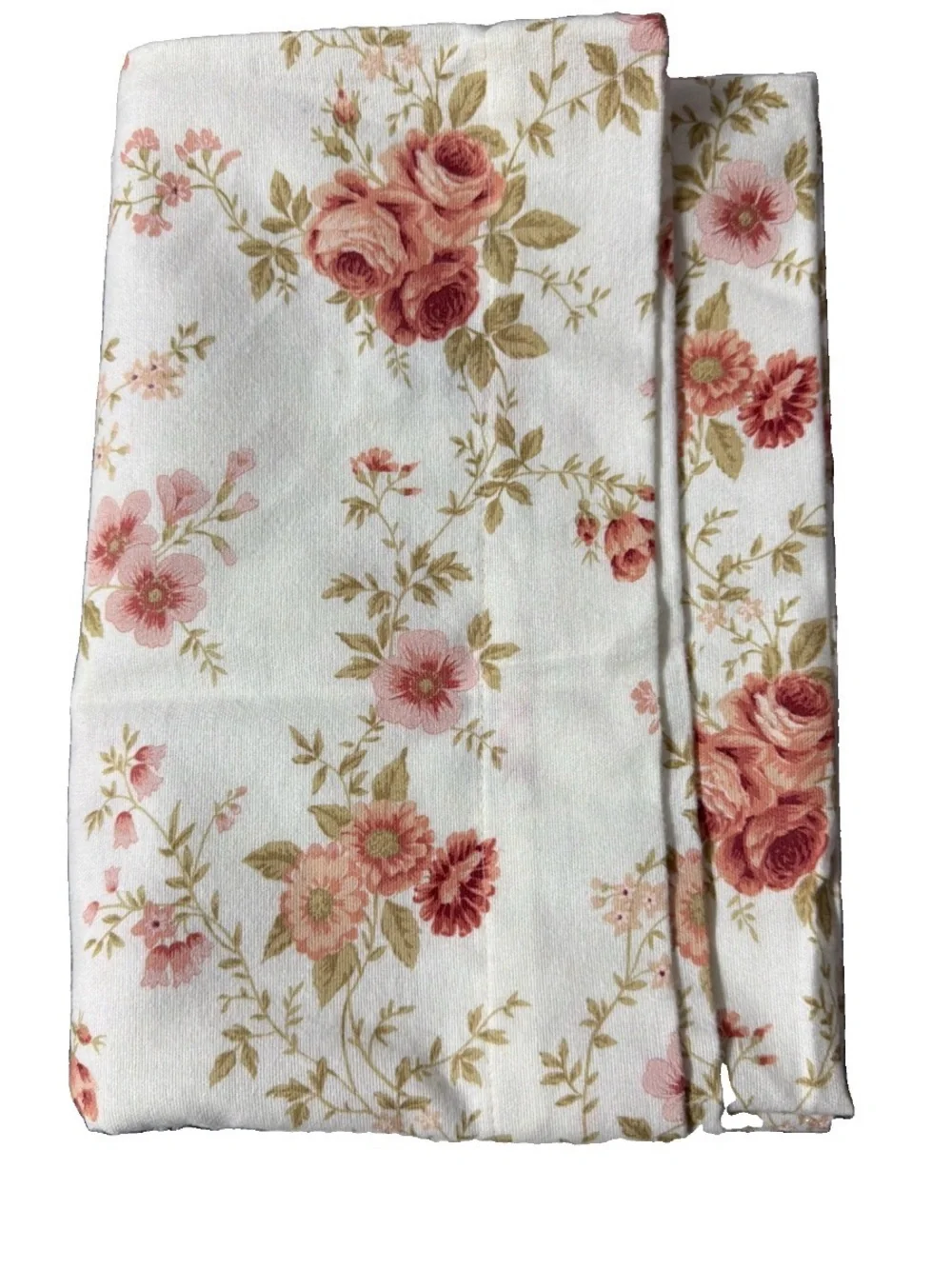 Queen cotton flannel BJWC Floral Rose Print Pillowcase - White with Pink green